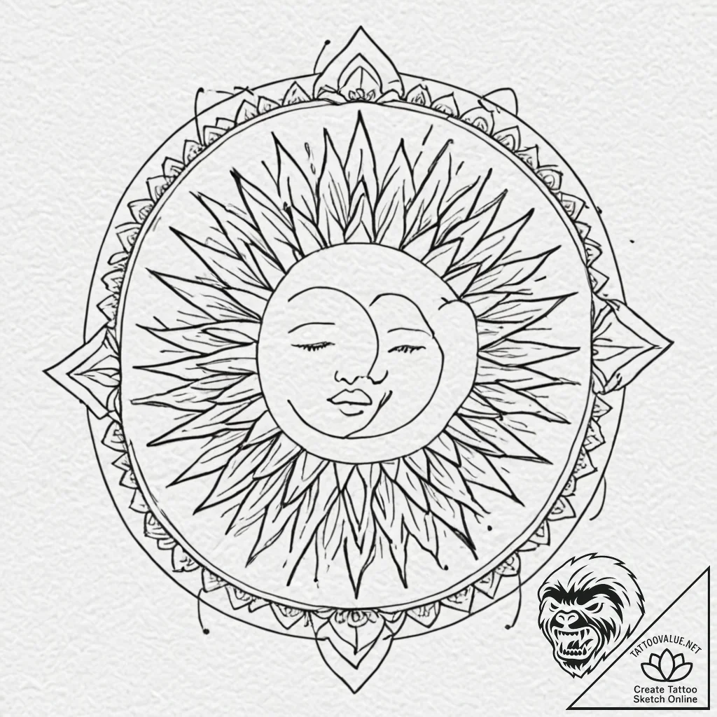 Sun and moon, tattoo flash sheet design, geom... - tattoo sketch (№1751670411_0, 04.07.2025 23:06) — tattoovalue.net