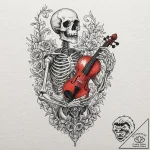 A skeleton playing a violin made of bone, con… – tattoo sketch (№1751670662_0, 04.07.2025 23:11) — tattoovalue.net