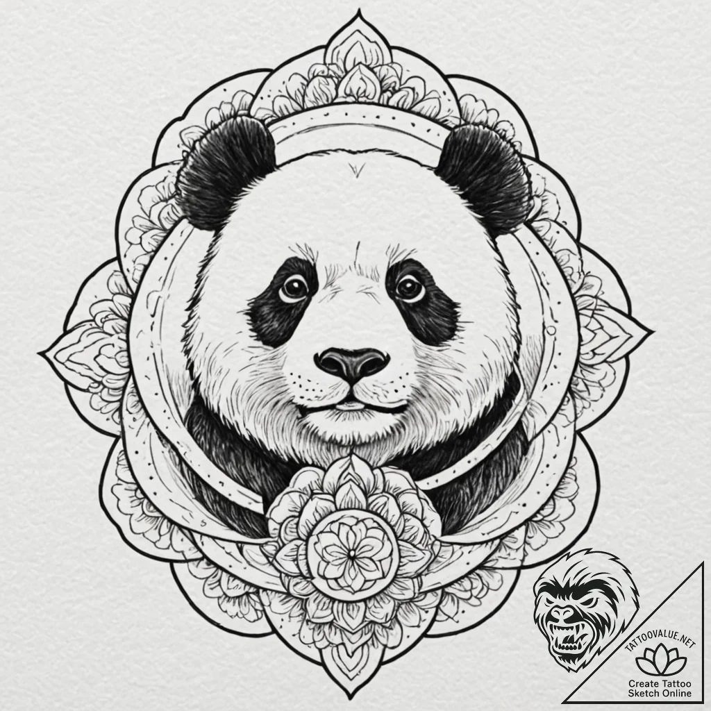 Panda, tattoo drawing outline, sepia tone ske... - tattoo sketch (№1751670917_0, 04.07.2025 23:15) — tattoovalue.net