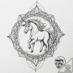 Linework tattoo design of the origami unicorn… – tattoo sketch (№1751671171_0, 04.07.2025 23:19) — tattoovalue.net
