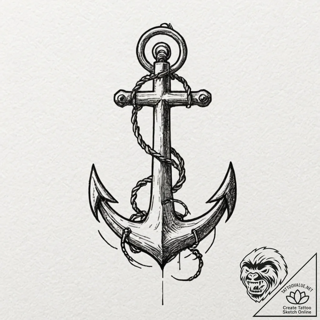 Anchor, tattoo sketch design, minimalist appr... - tattoo sketch (№1751671845_0, 04.07.2025 23:30) — tattoovalue.net