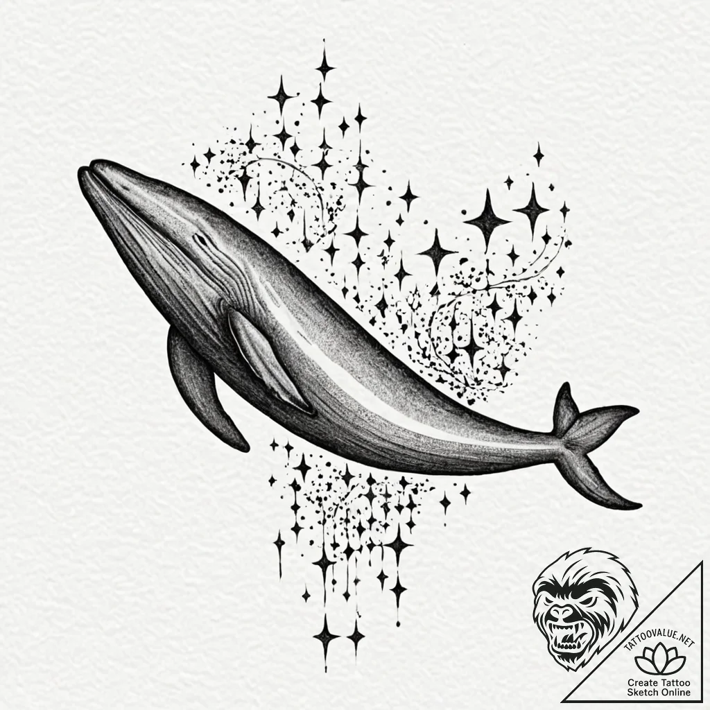 A whale silhouette filled with a starry sky,... - tattoo sketch (№1751672013_0, 04.07.2025 23:33) — tattoovalue.net