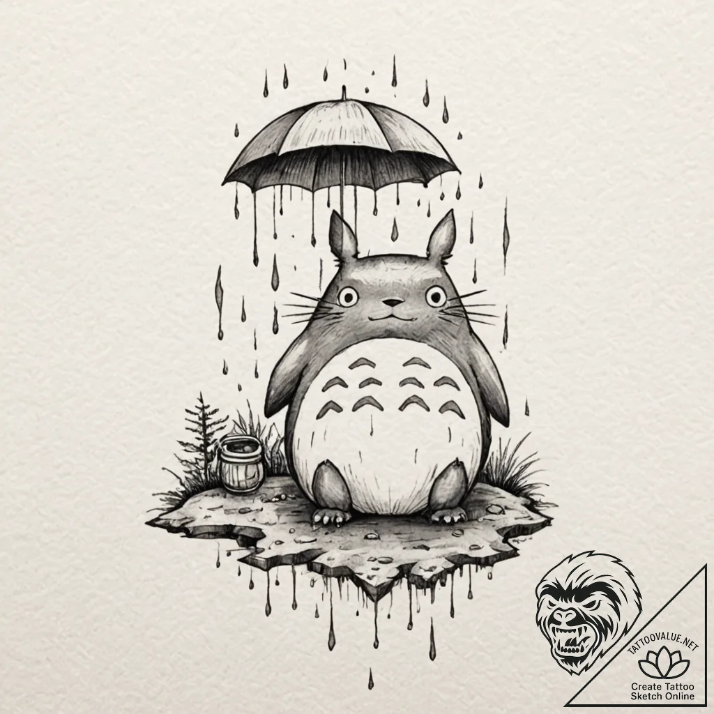 A watercolor sketch tattoo of totoro from my... - tattoo sketch (№1751672098_0, 04.07.2025 23:34) — tattoovalue.net