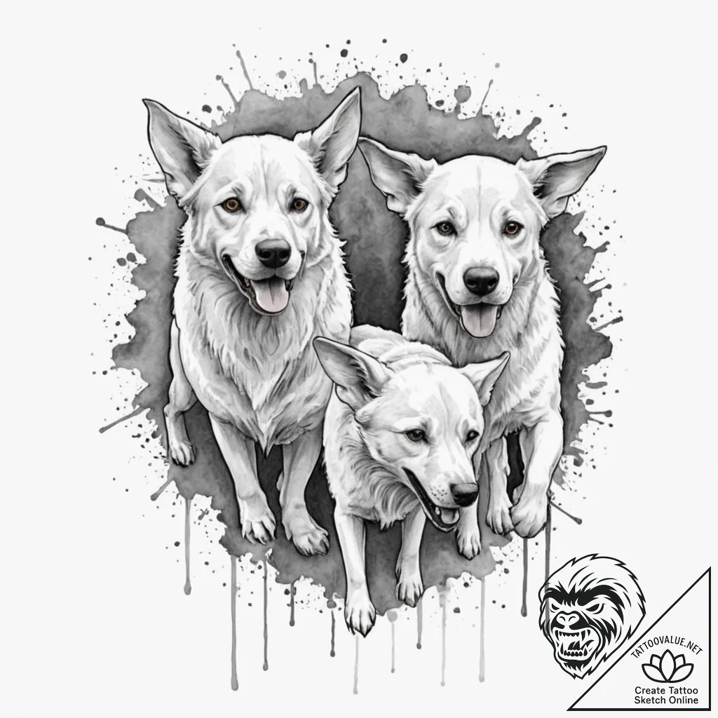 Cerberus, artistic tattoo sketch, rough sketc... - tattoo sketch (№1751672353_0, 04.07.2025 23:39) — tattoovalue.net