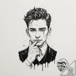 A trash polka portrait of klaus from the umbr… – tattoo sketch (№1751672603_0, 04.07.2025 23:43) — tattoovalue.net