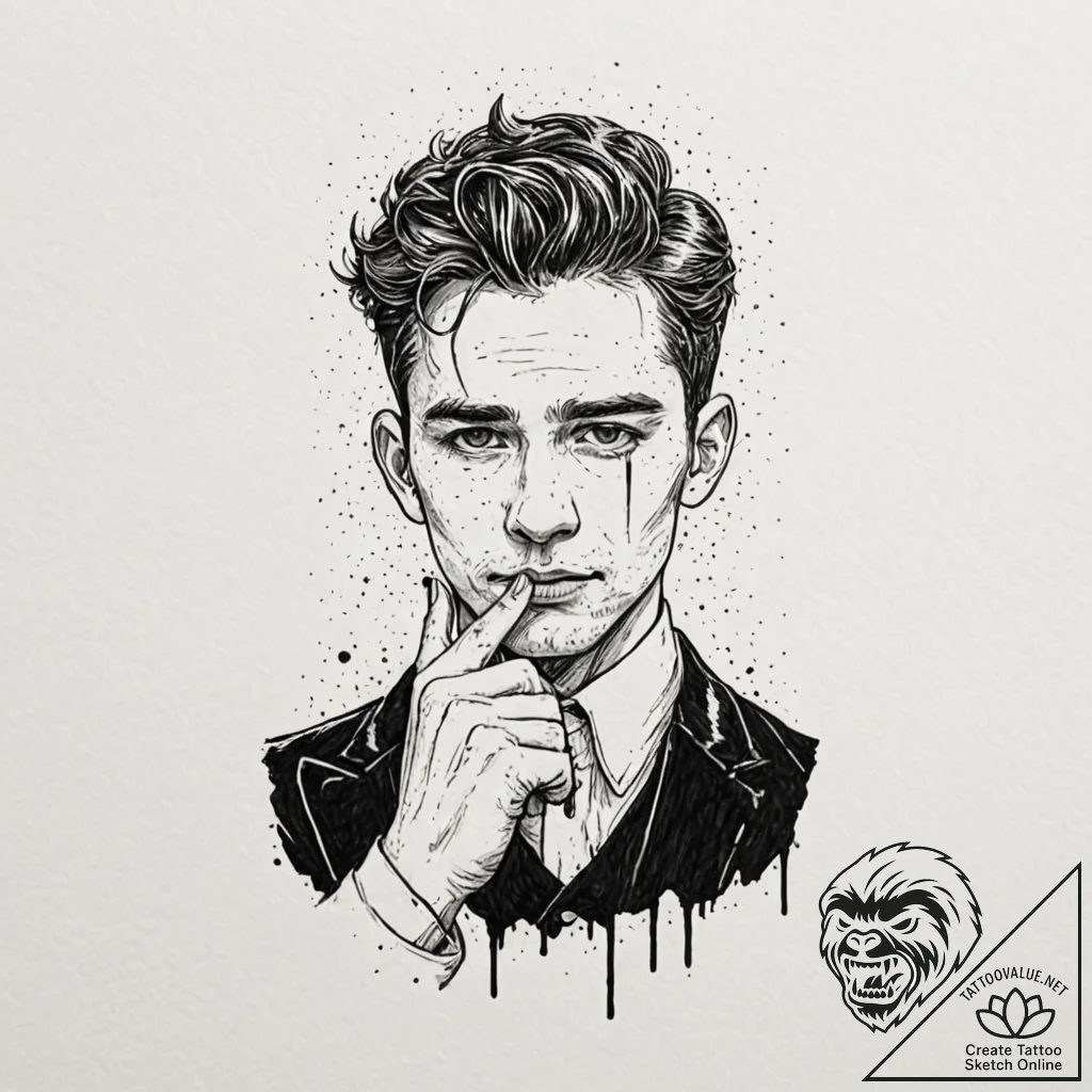 A trash polka portrait of klaus from the umbr... - tattoo sketch (№1751672603_0, 04.07.2025 23:43) — tattoovalue.net