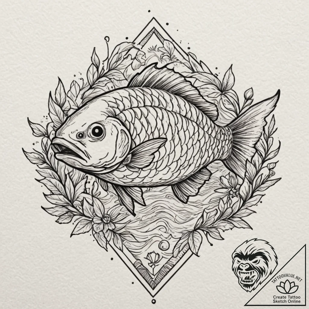 Carp, tattoo flash sheet design, sepia tone s... - tattoo sketch (№1751673199_0, 04.07.2025 23:53) — tattoovalue.net