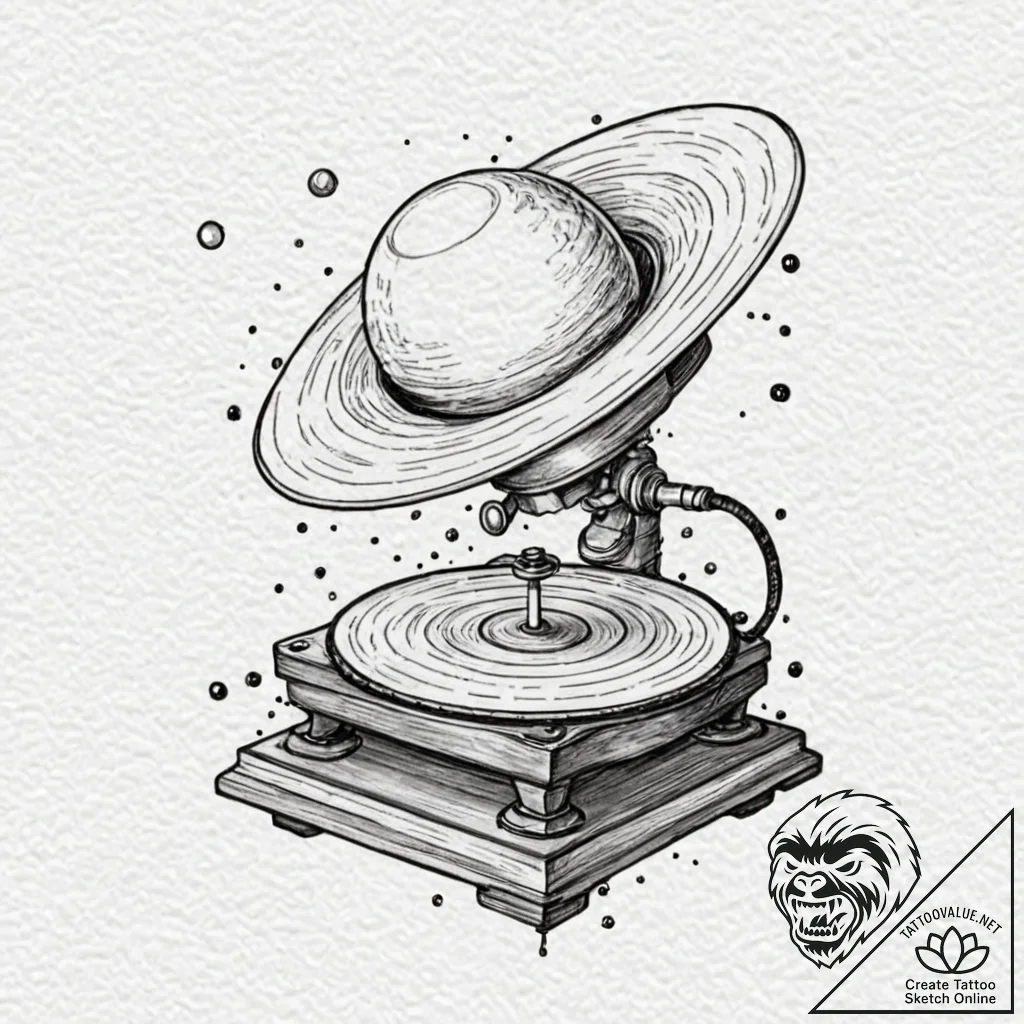 A gramophone playing vinyl record of the plan... - tattoo sketch (№1751673537_0, 04.07.2025 23:58) — tattoovalue.net