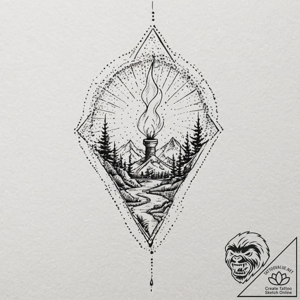 Torch, concept art for tattoo, minimalist app... - tattoo sketch (№1751673706_0, 05.07.2025 00:01) — tattoovalue.net