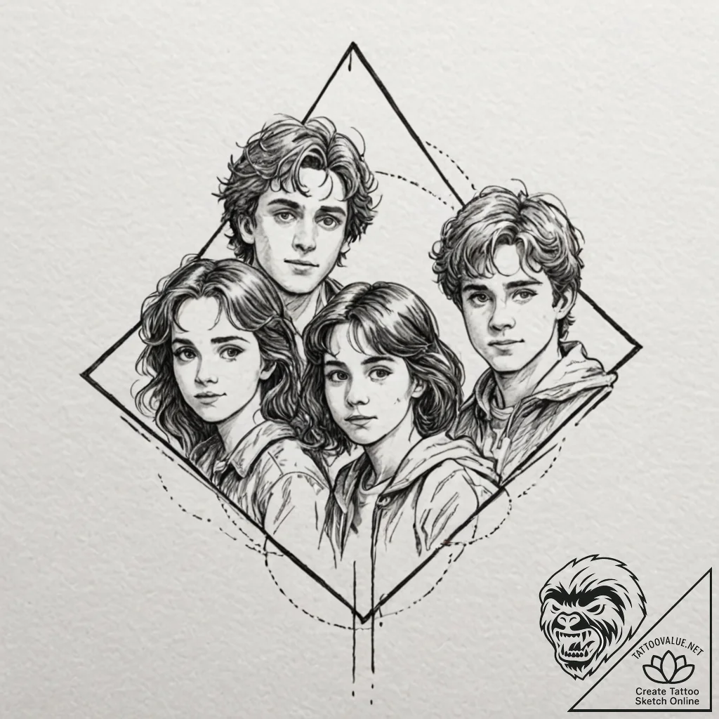 A sketch of the golden trio: harry, ron, and... - tattoo sketch (№1751674302_0, 05.07.2025 00:11) — tattoovalue.net