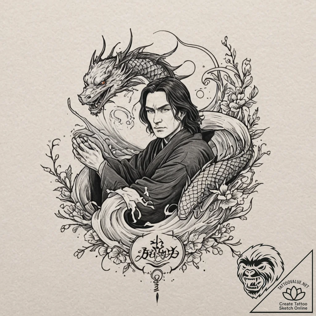 A graphic novel panel of severus snape, with... - tattoo sketch (№1751674388_0, 05.07.2025 00:13) — tattoovalue.net