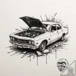 A trash polka tattoo of the car crash scene f… – tattoo sketch (№1751674561_0, 05.07.2025 00:16) — tattoovalue.net