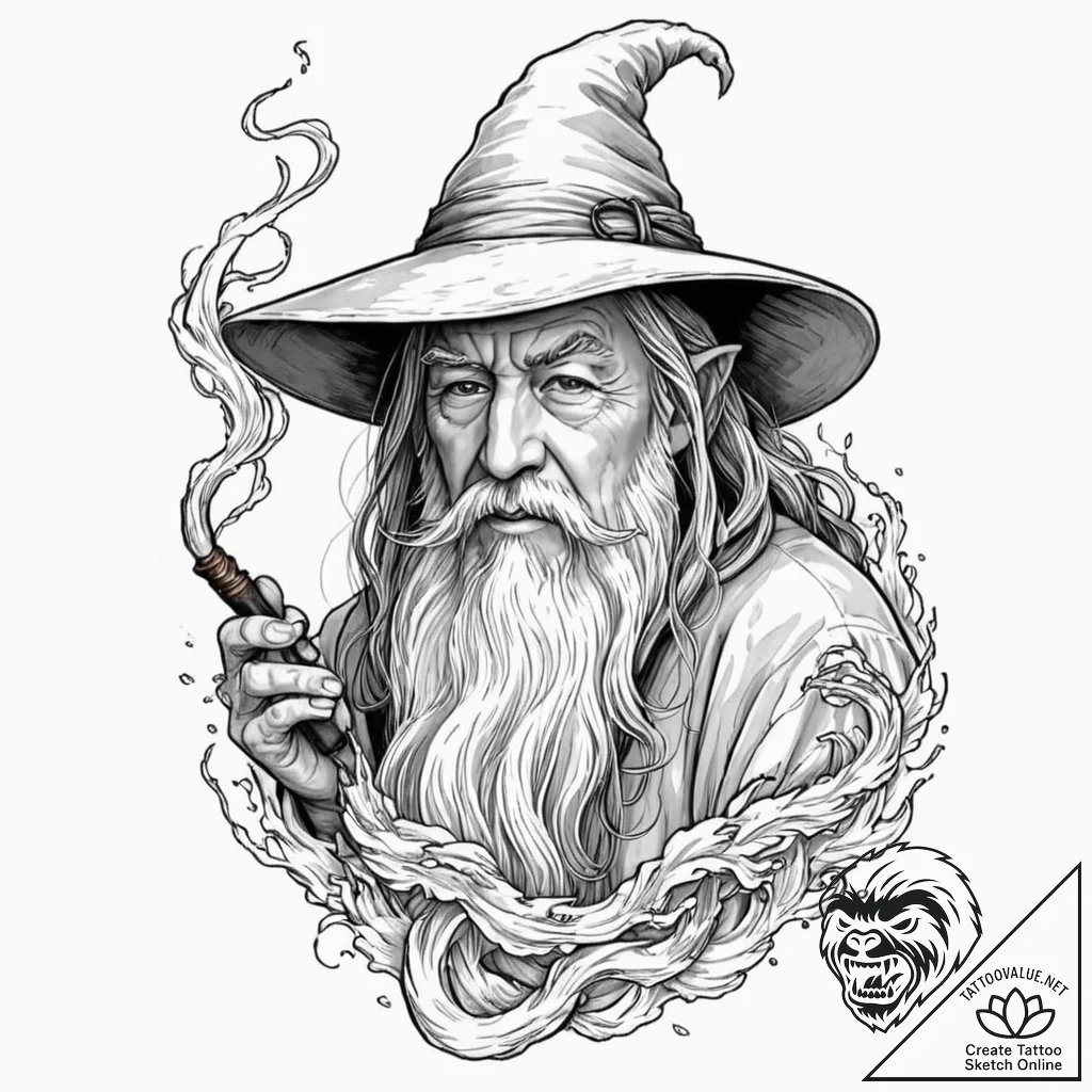 Neo-traditional portrait of gandalf the grey,... - tattoo sketch (№1751674646_0, 05.07.2025 00:17) — tattoovalue.net