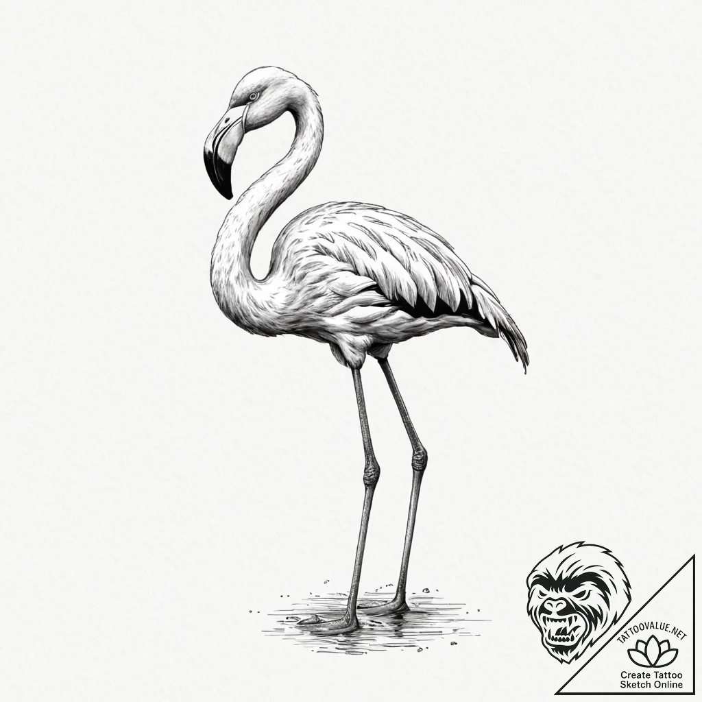 Flamingo, artistic tattoo sketch, stylized in... - tattoo sketch (№1751674984_0, 05.07.2025 00:23) — tattoovalue.net
