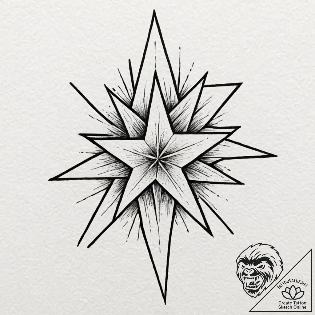 Six-pointed star, tattoo drawing outline, uni... - tattoo sketch (№1751675496_0, 05.07.2025 00:31) — tattoovalue.net