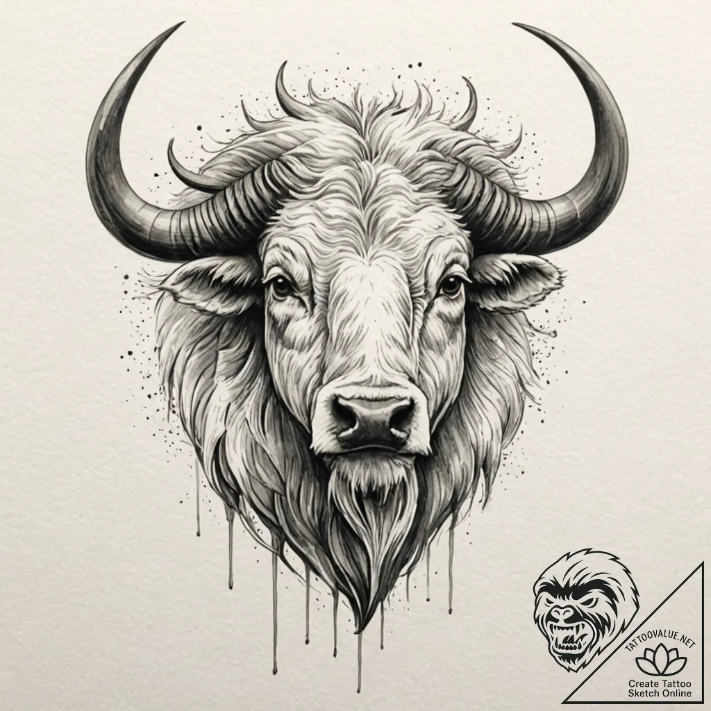 A neo-traditional tattoo of the white buffalo... - tattoo sketch (№1751675669_0, 05.07.2025 00:34) — tattoovalue.net