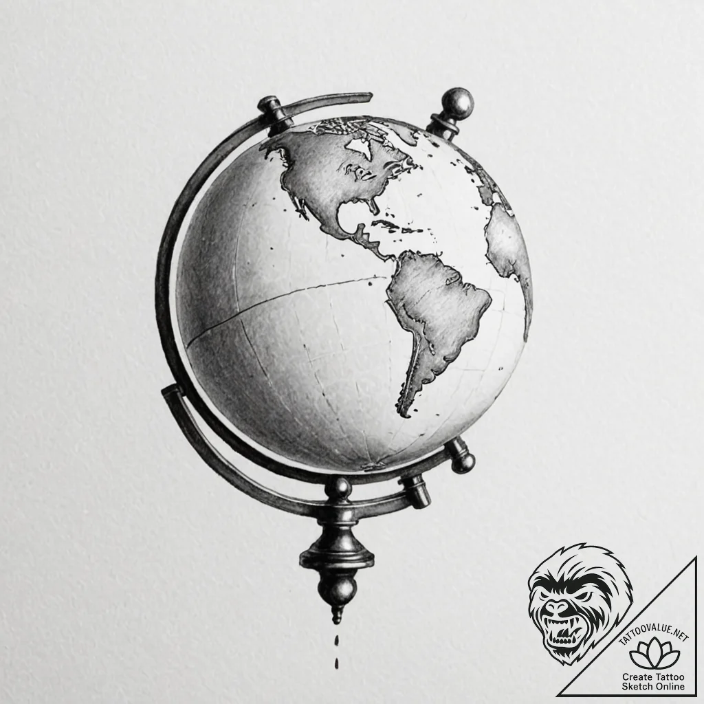 An antique globe, concept art for tattoo, bla... - tattoo sketch (№1751675753_0, 05.07.2025 00:35) — tattoovalue.net