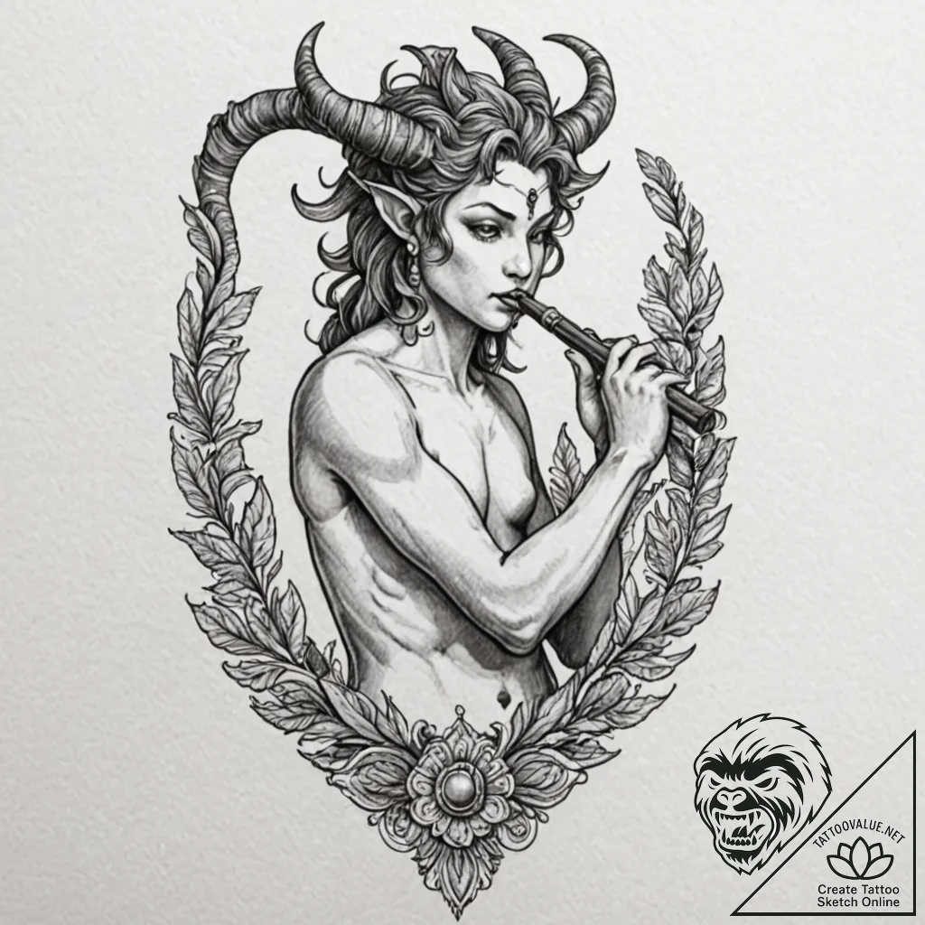 A neo-traditional tattoo of a satyr playing t... - tattoo sketch (№1751676092_0, 05.07.2025 00:41) — tattoovalue.net
