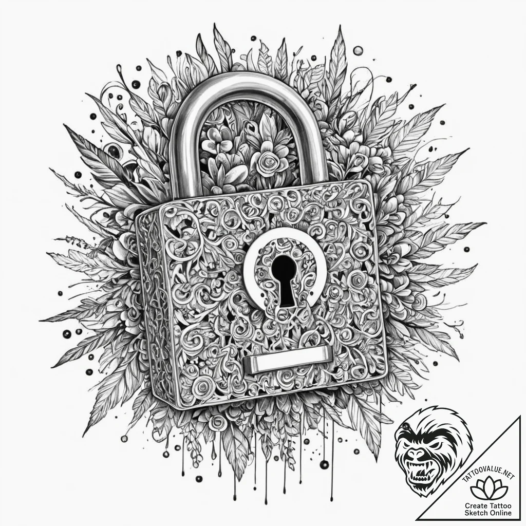 A padlock, tattoo drawing outline, trash polk... - tattoo sketch (№1751677621_0, 05.07.2025 01:07) — tattoovalue.net