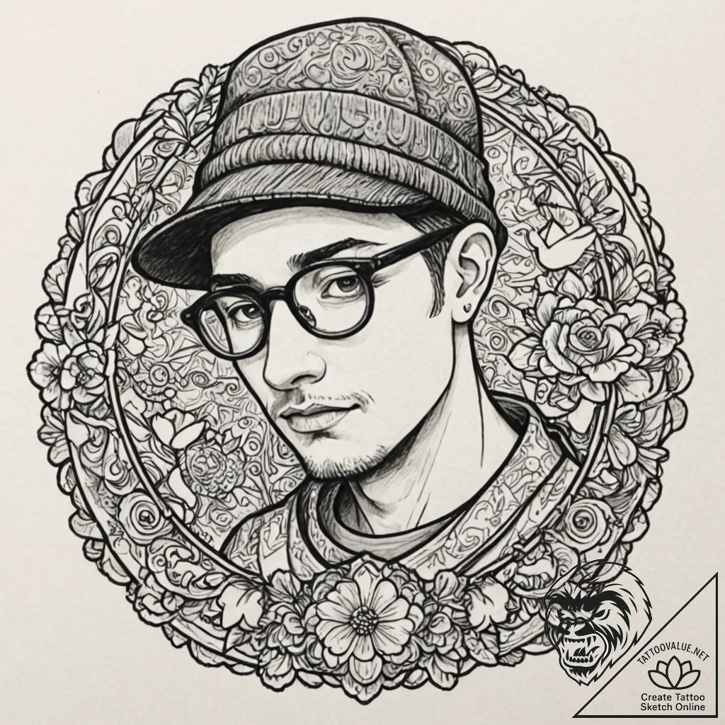 A linework portrait of lг©on with his round g... - tattoo sketch (№1751677962_0, 05.07.2025 01:12) — tattoovalue.net