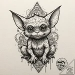 A trash polka tattoo of a gremlin, transformi… – tattoo sketch (№1751678827_0, 05.07.2025 01:27) — tattoovalue.net