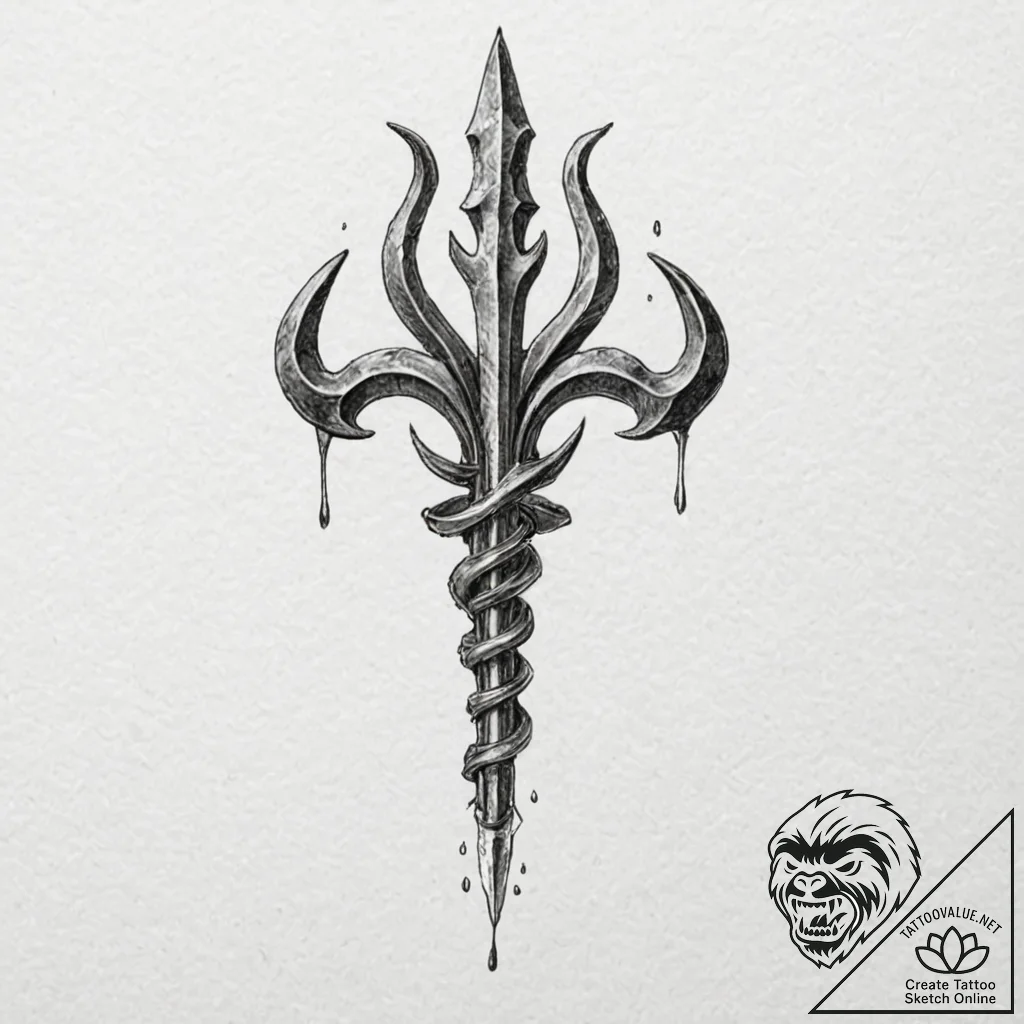 Trident, ink illustration for tattoo, soft wh... - tattoo sketch (№1751678913_0, 05.07.2025 01:28) — tattoovalue.net