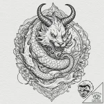 Baphomet symbol, tattoo line art, irezumi jap… – tattoo sketch (№1751679295_0, 05.07.2025 01:34) — tattoovalue.net