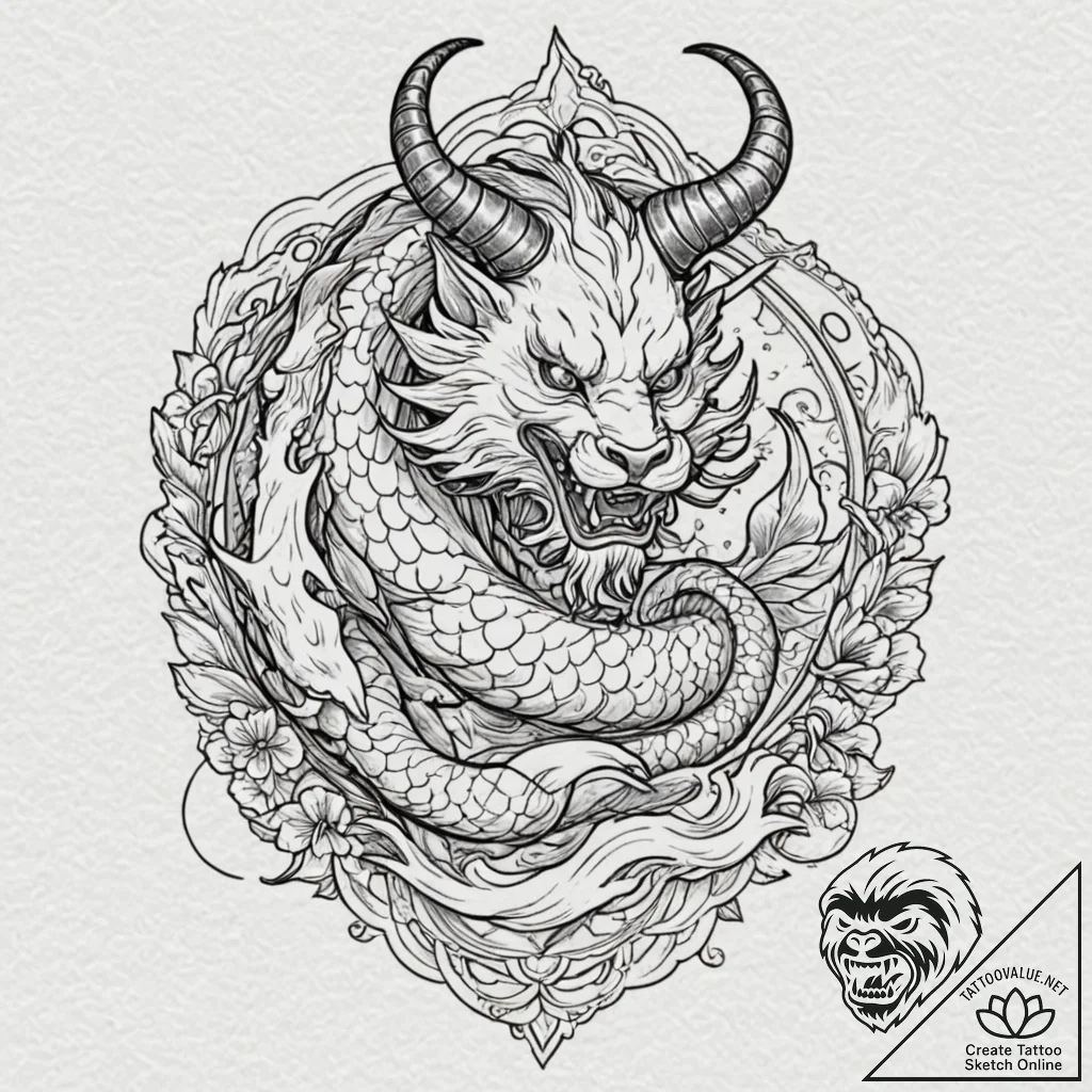 Baphomet symbol, tattoo line art, irezumi jap... - tattoo sketch (№1751679295_0, 05.07.2025 01:34) — tattoovalue.net