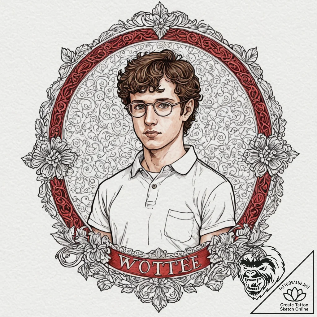 A watercolor portrait of napoleon dynamite, w... - tattoo sketch (№1751679449_0, 05.07.2025 01:37) — tattoovalue.net