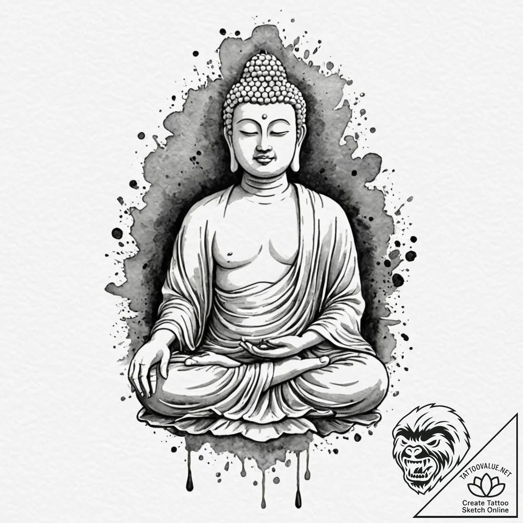 Buddha, ink illustration for tattoo, watercol... - tattoo sketch (№1751679865_0, 05.07.2025 01:44) — tattoovalue.net