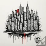 A barcode that morphs into a cityscape, conce… – tattoo sketch (№1751681720_0, 05.07.2025 02:15) — tattoovalue.net