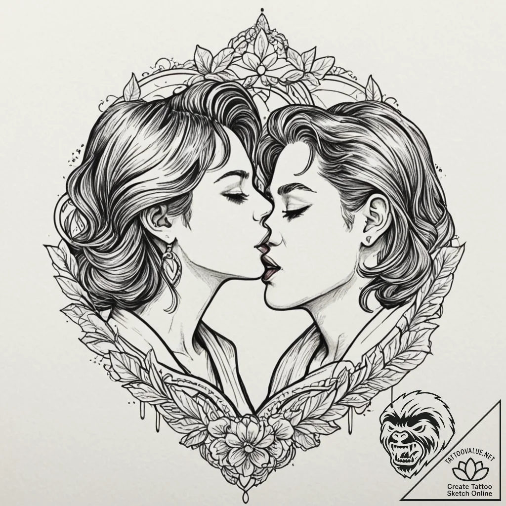 Kiss, tattoo line art, rough sketchy lines, h... - tattoo sketch (№1751681888_0, 05.07.2025 02:18) — tattoovalue.net