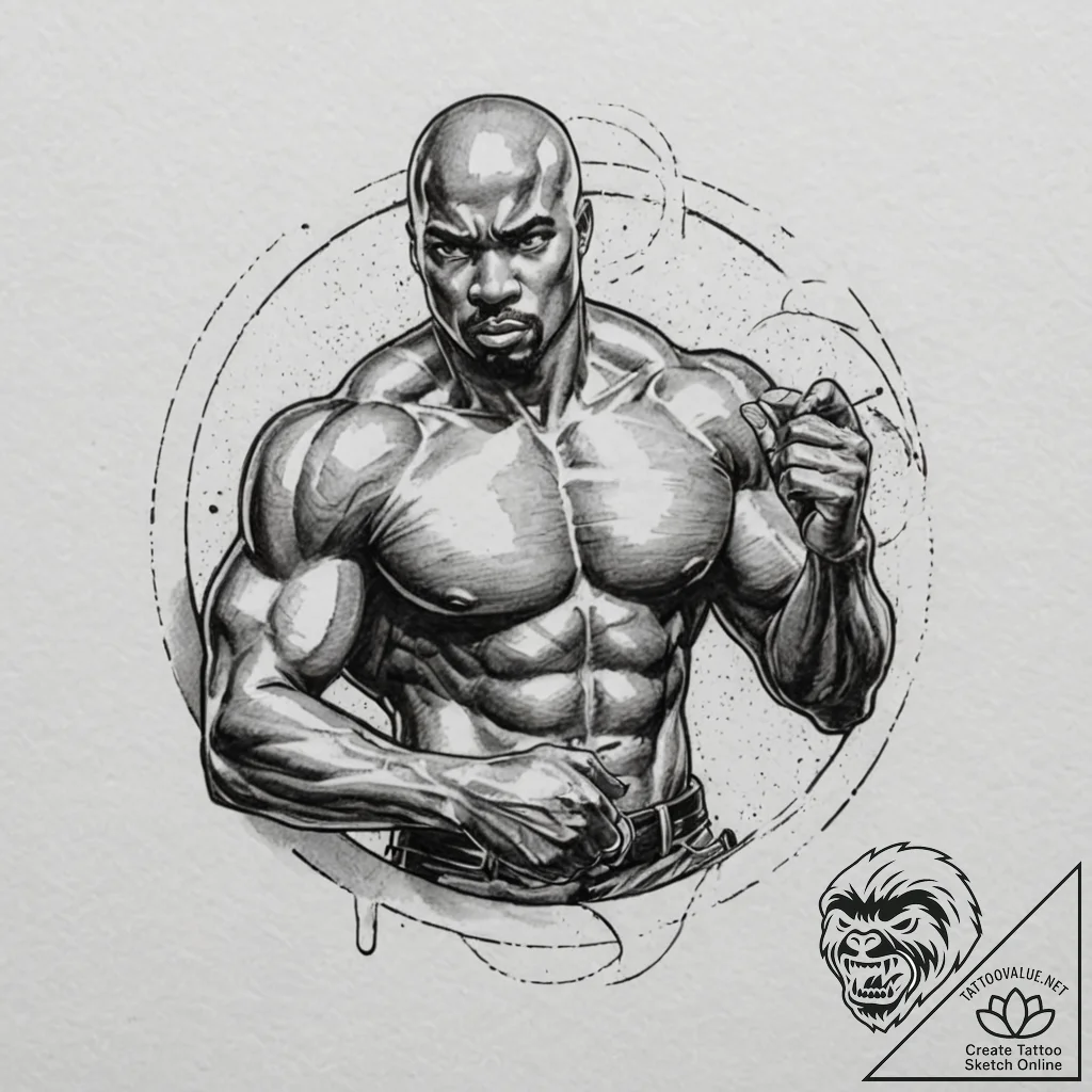 A sketch of luke cage, with his unbreakable s... - tattoo sketch (№1751681972_0, 05.07.2025 02:19) — tattoovalue.net