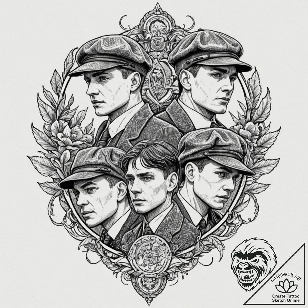 A sketch of the main characters from peaky bl... - tattoo sketch (№1751682056_0, 05.07.2025 02:20) — tattoovalue.net