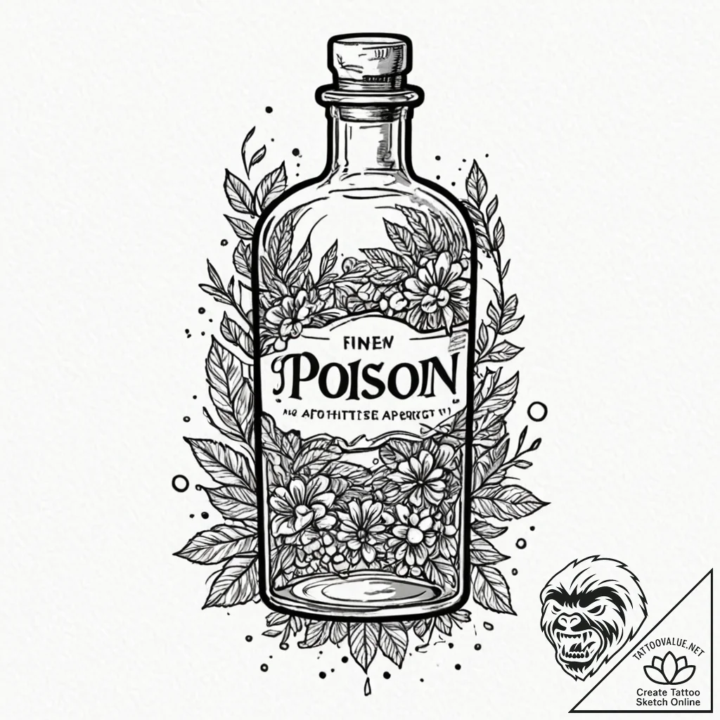 An apothecary bottle labeled "poison", tattoo... - tattoo sketch (№1751682393_0, 05.07.2025 02:26) — tattoovalue.net