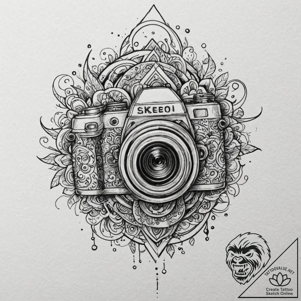 A camera aperture symbol, tattoo drawing outl... - tattoo sketch (№1751682478_0, 05.07.2025 02:27) — tattoovalue.net