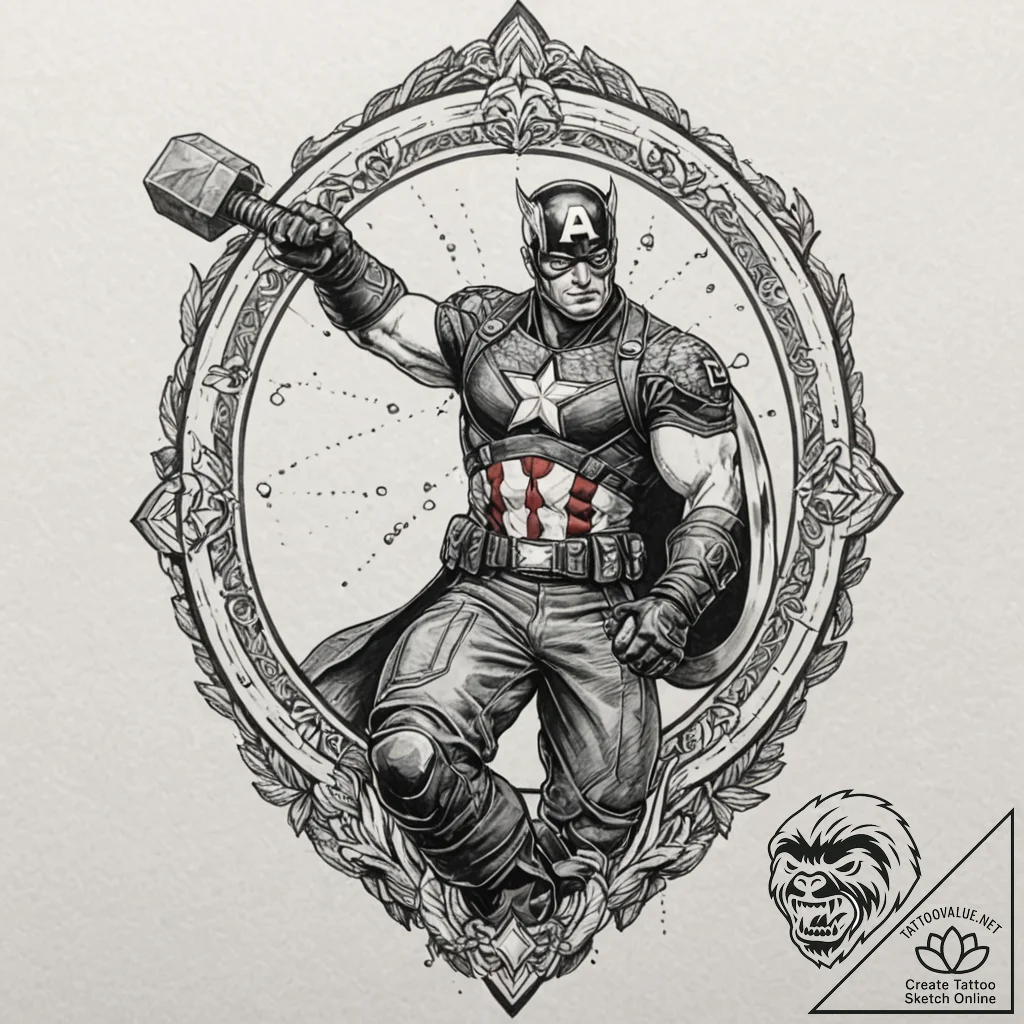 A neo-traditional tattoo of captain america l... - tattoo sketch (№1751682824_0, 05.07.2025 02:33) — tattoovalue.net