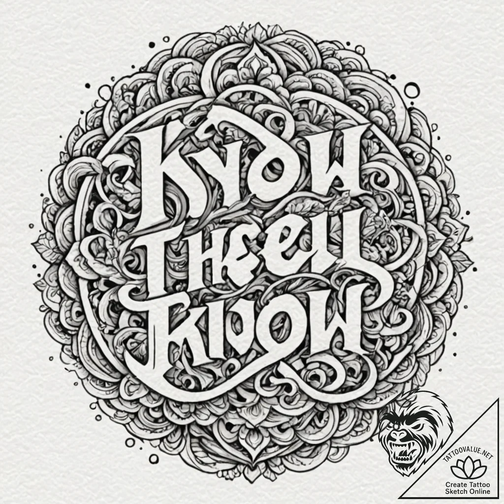 A chicano lettering tattoo of "know thyself".... - tattoo sketch (№1751682994_0, 05.07.2025 02:36) — tattoovalue.net