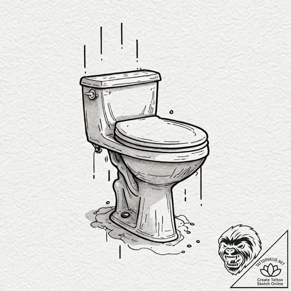 A watercolor tattoo of the worst toilet in sc... - tattoo sketch (№1751683337_0, 05.07.2025 02:42) — tattoovalue.net