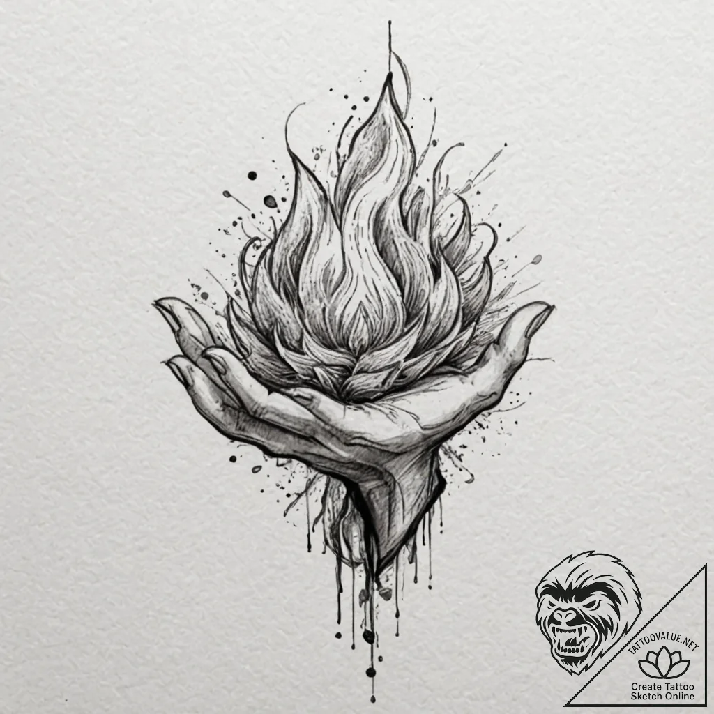 Fire, concept art for tattoo, rough sketchy l... - tattoo sketch (№1751683592_0, 05.07.2025 02:46) — tattoovalue.net