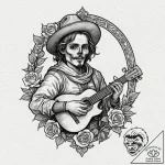 A sketch of jaskier the bard, with his lute a… – tattoo sketch (№1751683677_0, 05.07.2025 02:47) — tattoovalue.net