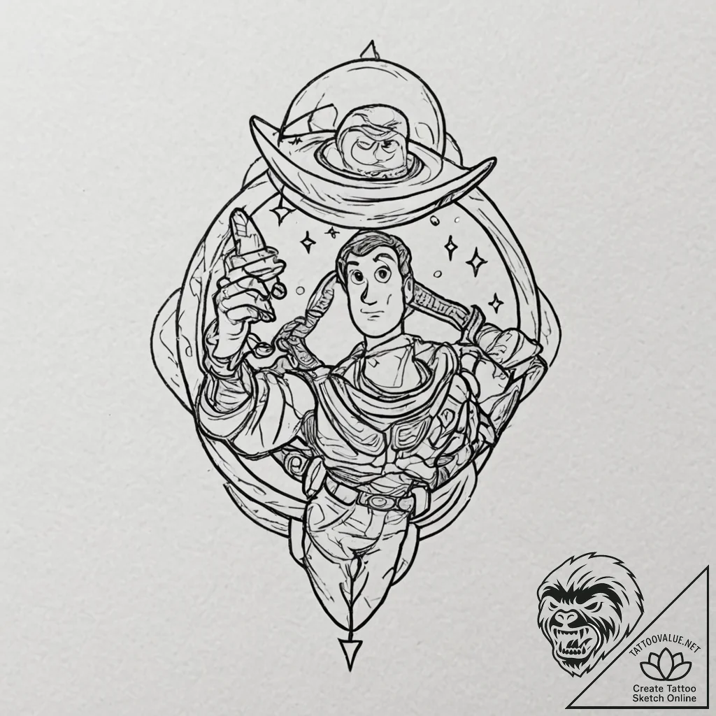 A sketch of buzz lightyear and woody from toy... - tattoo sketch (№1751683763_0, 05.07.2025 02:49) — tattoovalue.net