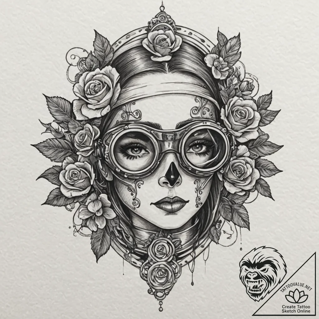 Steampunk goggles, tattoo drawing outline, st... - tattoo sketch (№1751683848_0, 05.07.2025 02:50) — tattoovalue.net