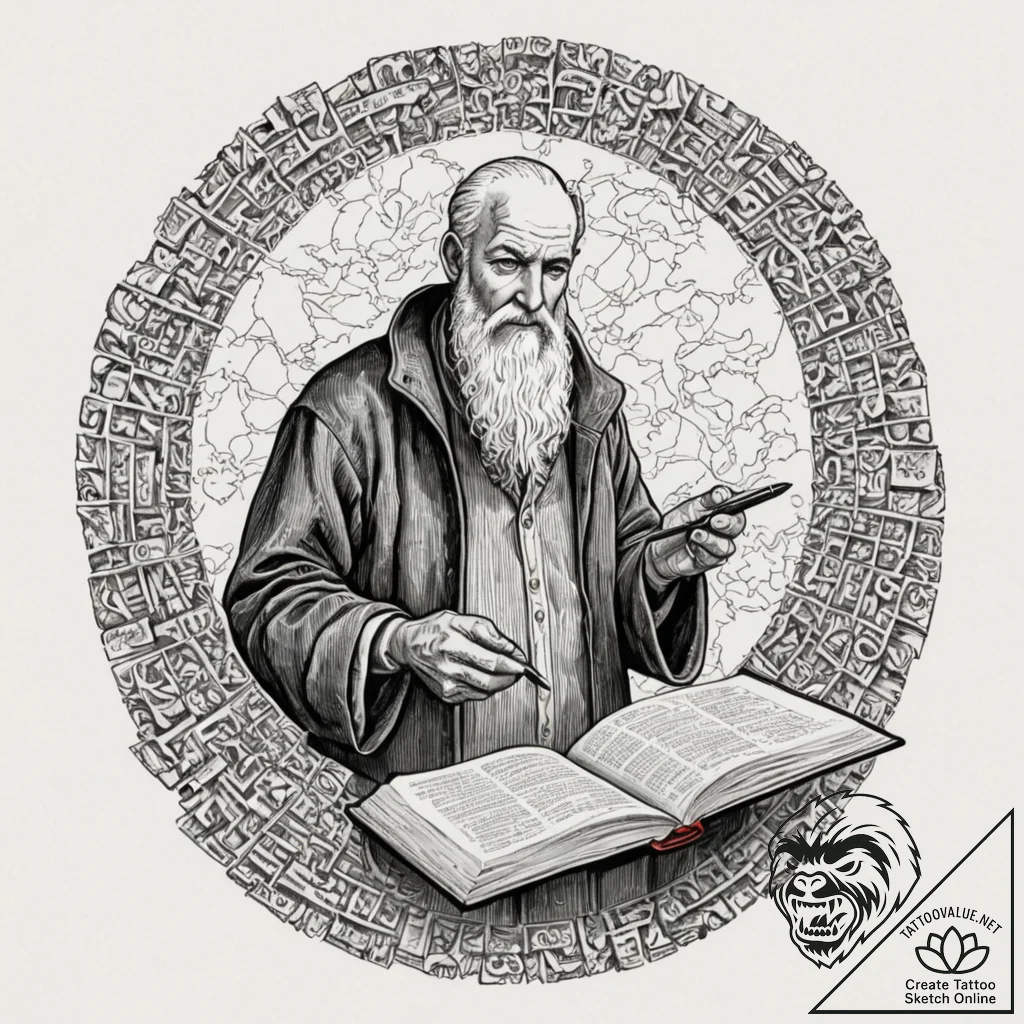 A graphic novel style portrait of deckard cai... - tattoo sketch (№1751684702_0, 05.07.2025 03:05) — tattoovalue.net