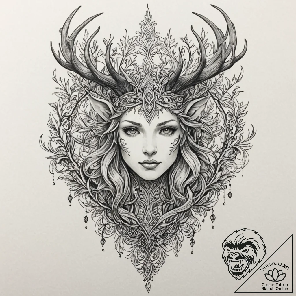 Leshy (forest spirit), ink illustration for t... - tattoo sketch (№1751686004_0, 05.07.2025 03:26) — tattoovalue.net