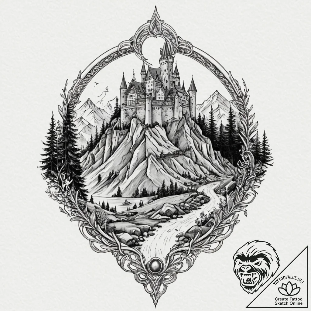 A watercolor sketch of kaer morhen, the witch... - tattoo sketch (№1751686175_0, 05.07.2025 03:29) — tattoovalue.net