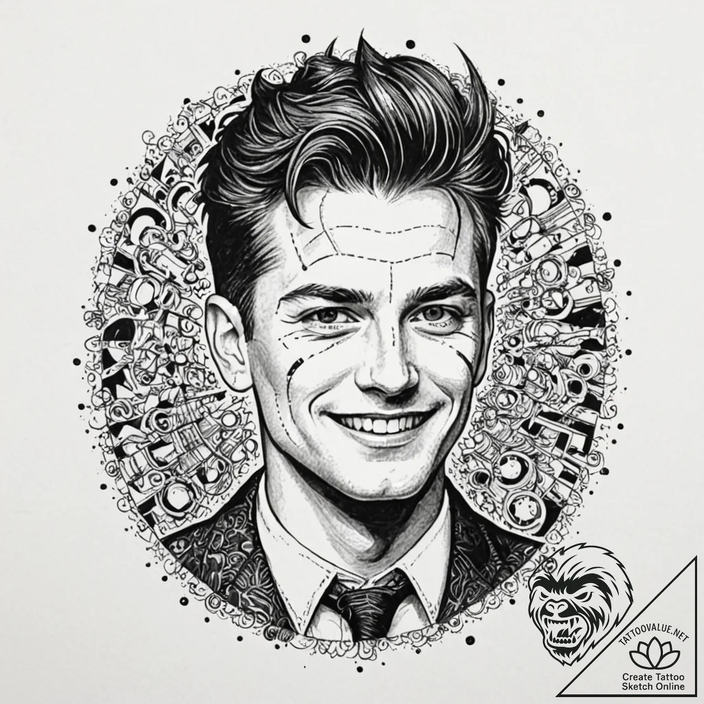 A trash polka portrait of homelander from the... - tattoo sketch (№1751686343_0, 05.07.2025 03:32) — tattoovalue.net