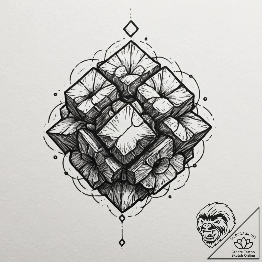 Companion cube (from portal), tattoo drawing... - tattoo sketch (№1751686682_0, 05.07.2025 03:38) — tattoovalue.net