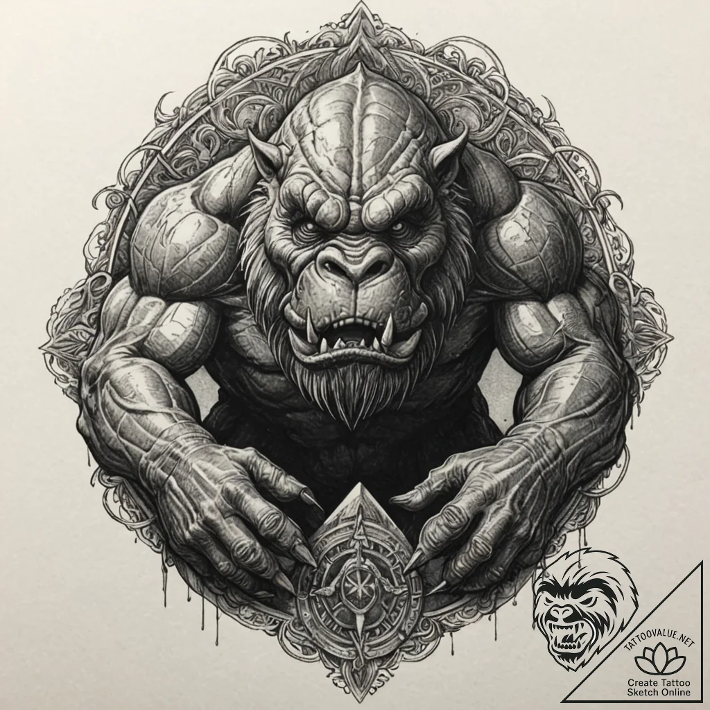 43. a sketch of a rancor, monstrous and power... - tattoo sketch (№1751686937_0, 05.07.2025 03:42) — tattoovalue.net