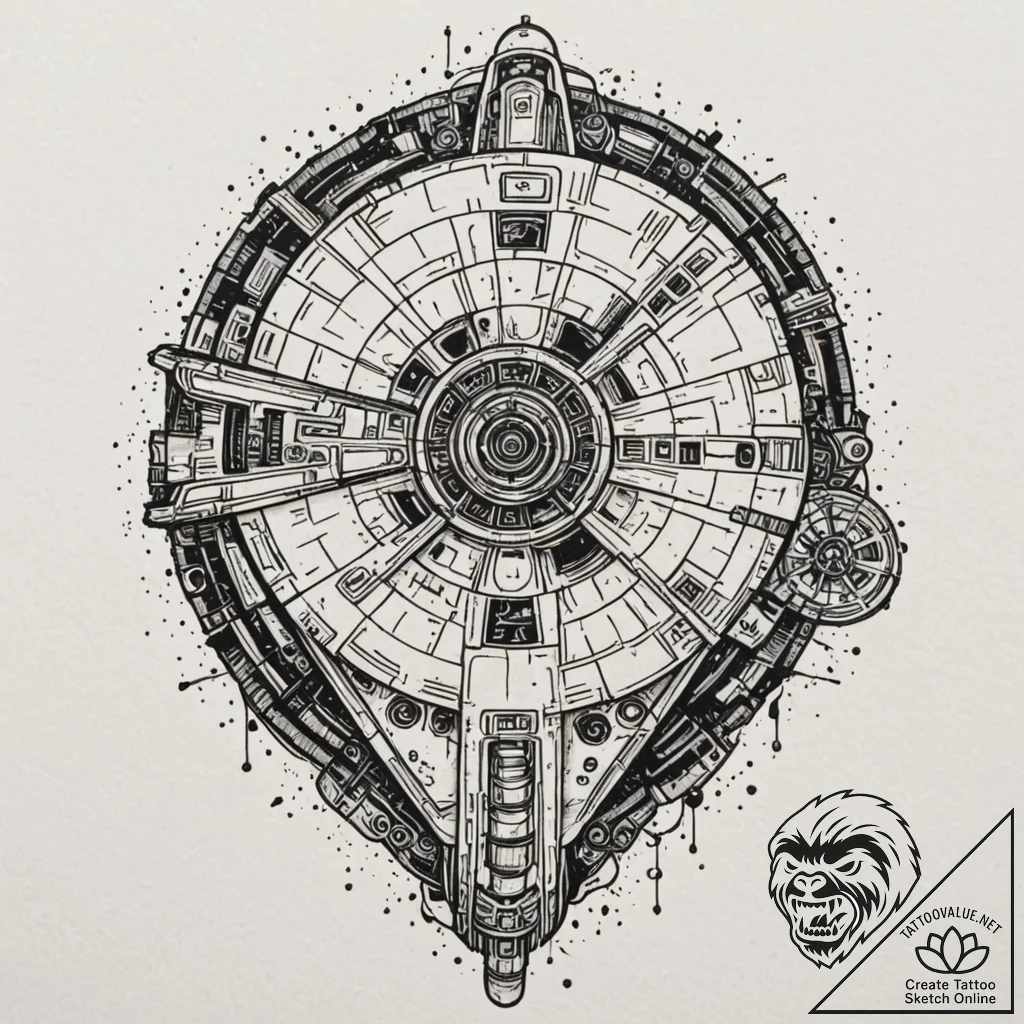 The millennium falcon, ink illustration for t... - tattoo sketch (№1751687021_0, 05.07.2025 03:43) — tattoovalue.net
